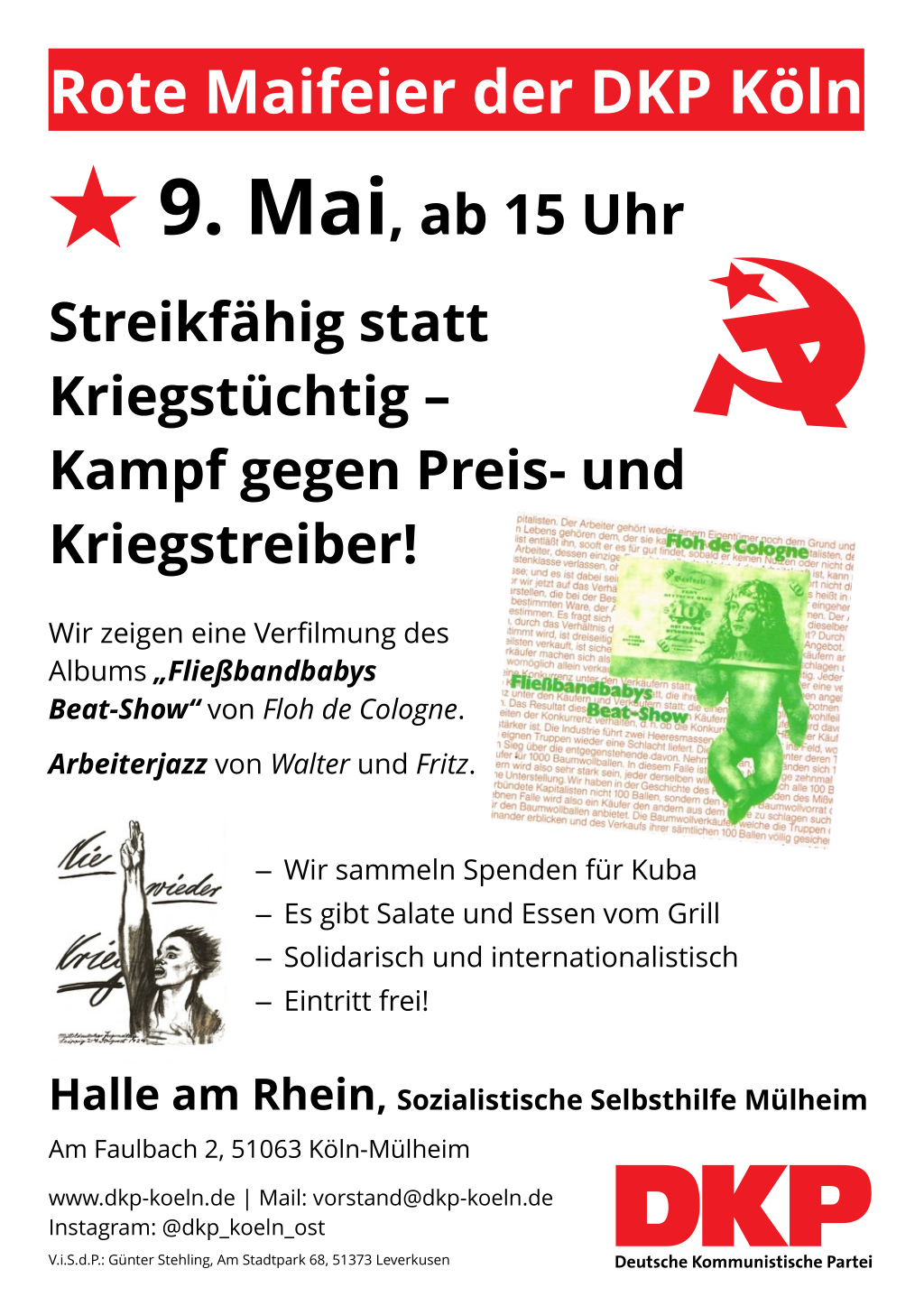 Rote Mai­feier der DKP Köln am 9.&nbsp;Mai!